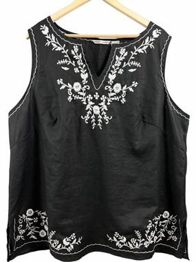 Edward Woman 100% Linen Embroidered Sleeveless Blouse Plus Size 3X